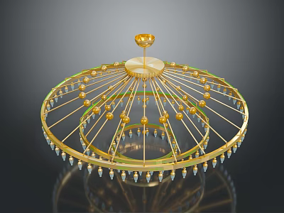 Luxurious Ornate Golden Chandelier With Multi Layered Structure And Crystal Decorations 3d model