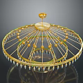 Luxurious Ornate Golden Chandelier With Multi Layered Structure And Crystal Decorations