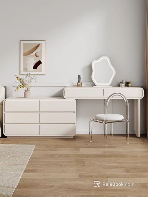 Modern Dressing Table Interior Design With Mirror Drawer Cabinet And Chair 3d model