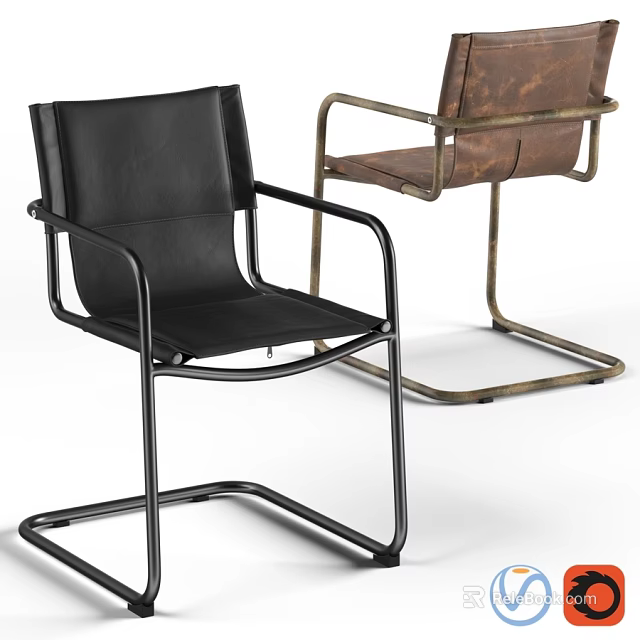 Modern Single Chair With Leather Upholstery And Metal Frame In Two Colors 3d model 