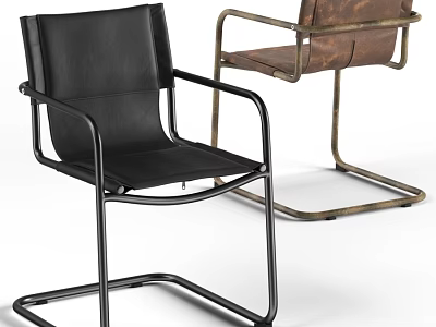 Modern Single Chair With Leather Upholstery And Metal Frame In Two Colors 3d model