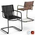 Modern Single Chair With Leather Upholstery And Metal Frame In Two Colors