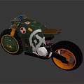 Green Custom Motorcycle With Orange Wheels Unique Graphic Design And Modern Dashboard