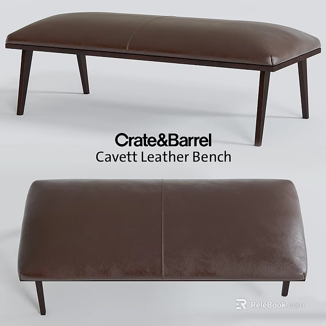 Crate&Barrel Cavett Leather Bench Modern Stylish Design Comfortable Seating For Living Room 3d model 