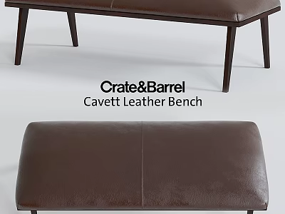Crate&Barrel Cavett Leather Bench Modern Stylish Design Comfortable Seating For Living Room 3d model
