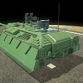 Green Military Tank Vehicle With Long Cannon And Armored Body On Road