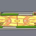 Colorful Basketball Court Design With Yellow Green Flooring And Surrounding Green Border