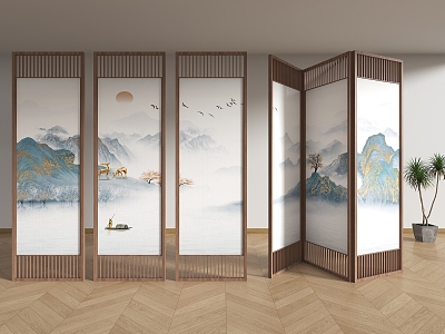 New Screen Landscape Painting Partition Study Tea Room Screen New Folding Screen Landscape Traditional Chinese Painting Partition model