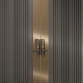 Modern Double Doors With Golden Strips Vertical Lines And Smooth Panels Design