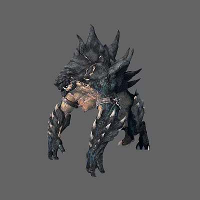 Mythical Spiked Creature Character With Black Armor Blue Skin And Muscular Build 3d model