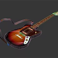 Stylish Electric Guitar As Daily Living Item With Brown Strap And Sunburst Finish