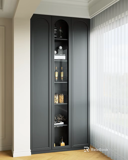 Modern Wine Cabinet With Glass Doors And Display Shelves For Bottles And Decor 3d model 