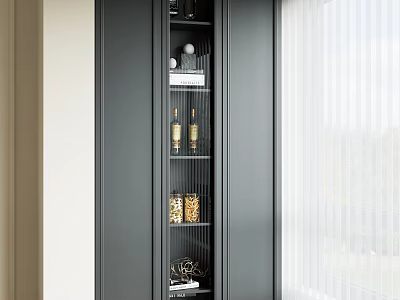 Modern Wine Cabinet With Glass Doors And Display Shelves For Bottles And Decor 3d model