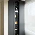 Modern Wine Cabinet With Glass Doors And Display Shelves For Bottles And Decor