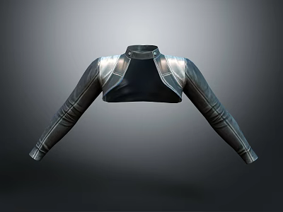 Stylish Black Leather Jacket With Silver Accents And Long Sleeves Design 3d model