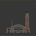 European Style Architecture Featuring Clock Tower Red Roof And Brick Exterior