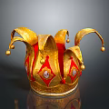 Vintage Decorative Jester Hat With Gold Red Design And Tassel Gemstone Accents