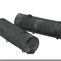 Two Rusty Metal Barrels With Round Lids And Metal Rings On Gray Background