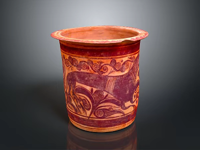Reddish Brown Decorative Pottery Container With Intricate Animal Patterns For Home Decoration Use 3d model