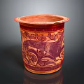 Reddish Brown Decorative Pottery Container With Intricate Animal Patterns For Home Decoration Use