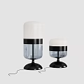 Modern Table Lamps With White Shade Black Band And Transparent Glass Base In Two Sizes