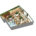 Modern Retail Store Interior With Green Accents Wooden Shelves And Display Racks