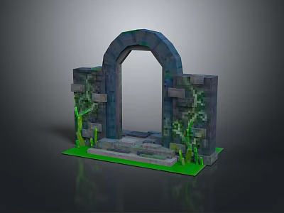 Wood And Stone Archway With Pillars Green Vines And Green Base 3d model
