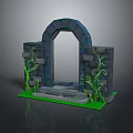 Wood And Stone Archway With Pillars Green Vines And Green Base