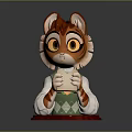 Cartoon Cat Doll With Orange White Fur Green Vest Holding Bread Slice On Red Base