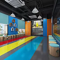 Colorful Kindergarten Classroom with White Tables Chairs Bookshelves and Playful Toys