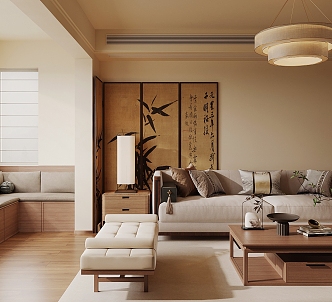 New Chinese Zen Home Living Room Chinese Living Room Song Style Aesthetics Living Room Ancient Style Living Room Chinese Sofa Coffee Table Combination Solid Wood Furniture 3d model