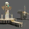 Cartoon Scene Featuring Tower With Wings Green Gem And Long Pier With Columns