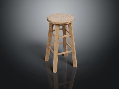 Light Wood Bar Stool With Round Seat Simple Design And Sturdy Legs 3d model