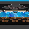 Modern KTV Interior Design With Blue Wall Decor Comfortable Sofa Seating And Ceiling Lighting