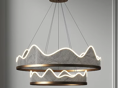 Modern Double Ring Chandelier With Wavy Light And Metal Frame Textured Details 3d model