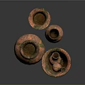 Sculpted Terracotta Vases With Orange Green Textured Surface And Multiple Sizes Artistic Design