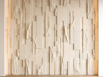 Light Beige Stone Feature Wall With Natural Textured Panels And 3D Stereoscopic Design 3d model