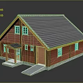 Red Wooden House with Gray Tile Roof Porch Steps and Windows