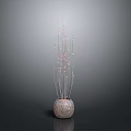 Tall Slender Decorative Plant With Pink Buds In Textured Gray Vase For Modern Interior