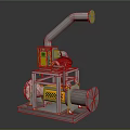 Industrial Equipment With Control Panel Curved Pipe Base And Warning Stripes