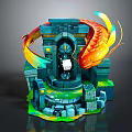 Magical Fantasy Architecture With Stone Blocks Archway Golden Koi Fish And Glowing Greenery