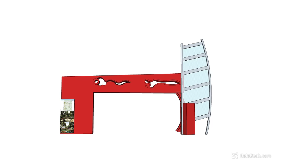 Red Entrance Gate With Modern Glass Panel And Stylish Design Elements 3d model 