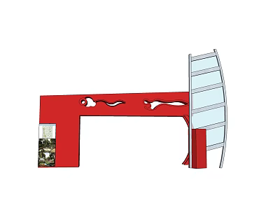 Red Entrance Gate With Modern Glass Panel And Stylish Design Elements 3d model