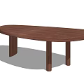 Modern Minimalist Walnut Coffee Table With Oval Top And Three Legs Design