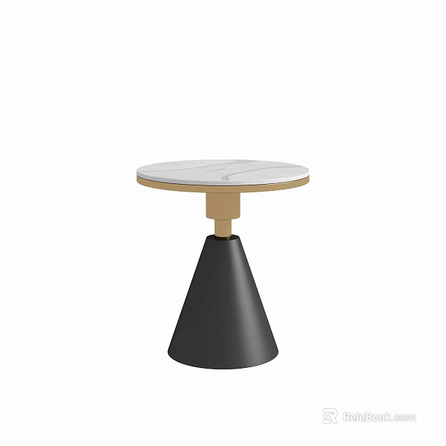 Modern Stylish Side Table With Round Marble Top And Black Cone Base 3d model 