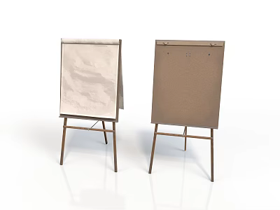 Two Art Easels With White And Brown Canvas Boards On Metal Stands 3d model