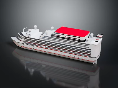 Modern Luxury Cruise Ship With White Hull Red Top Deck And Multiple Decks Design 3d model