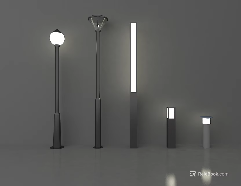 Modern Outdoor Lights With Various Designs For Garden And Yard Illumination 3d model 