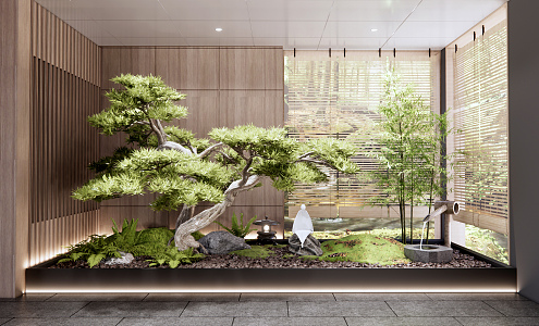 New Chinese style landscape sketch Zen style courtyard landscape sketch interior landscape landscaping plant landscape withered landscape bamboo curtain pine fern 3d model