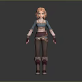 3D Animated Female Character With Blonde Hair Blue Top Pink Vest And Brown Pants